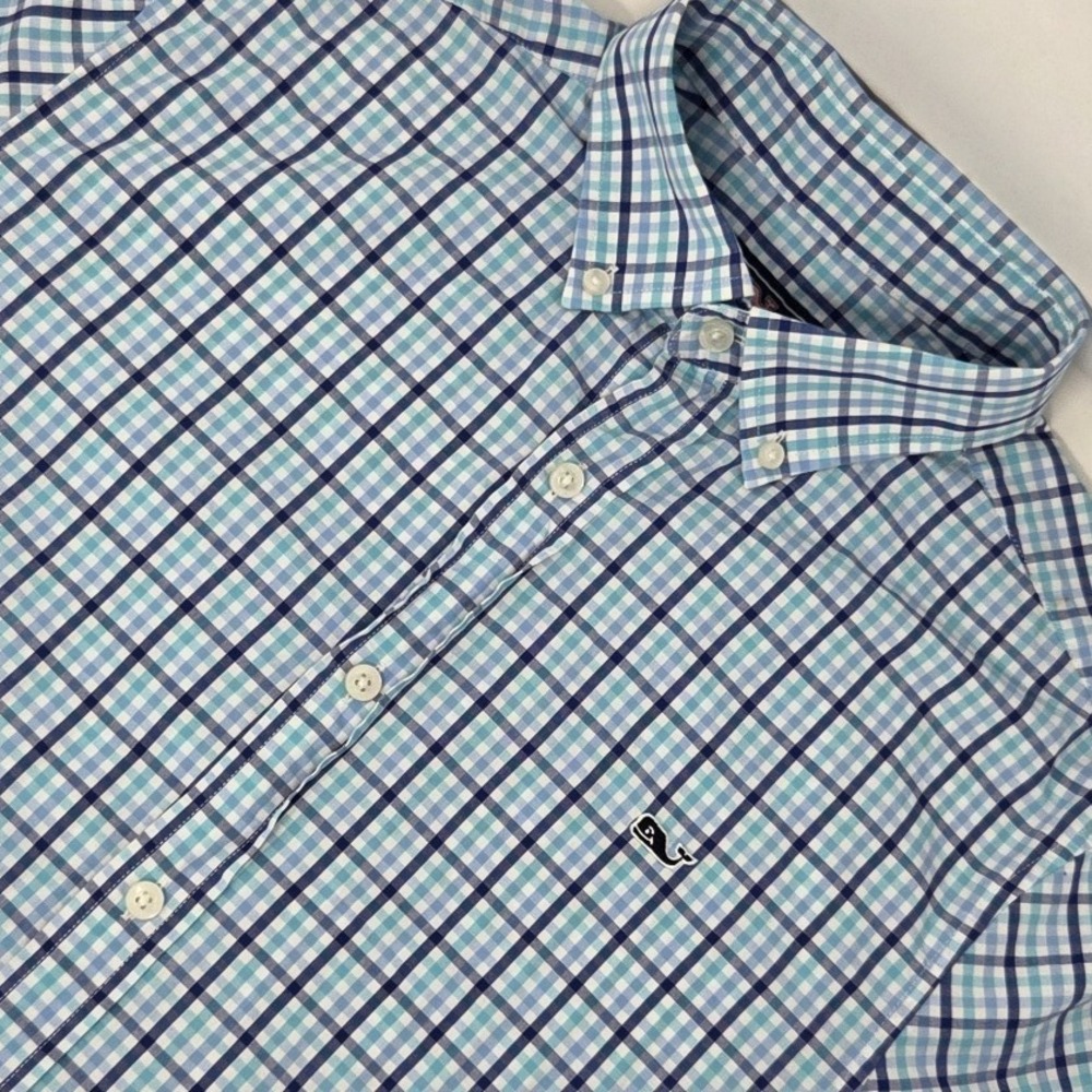 Vineyard Vines Blue Plaid Classic Fit Long Sleeve Button Whale Shirt Mens Small